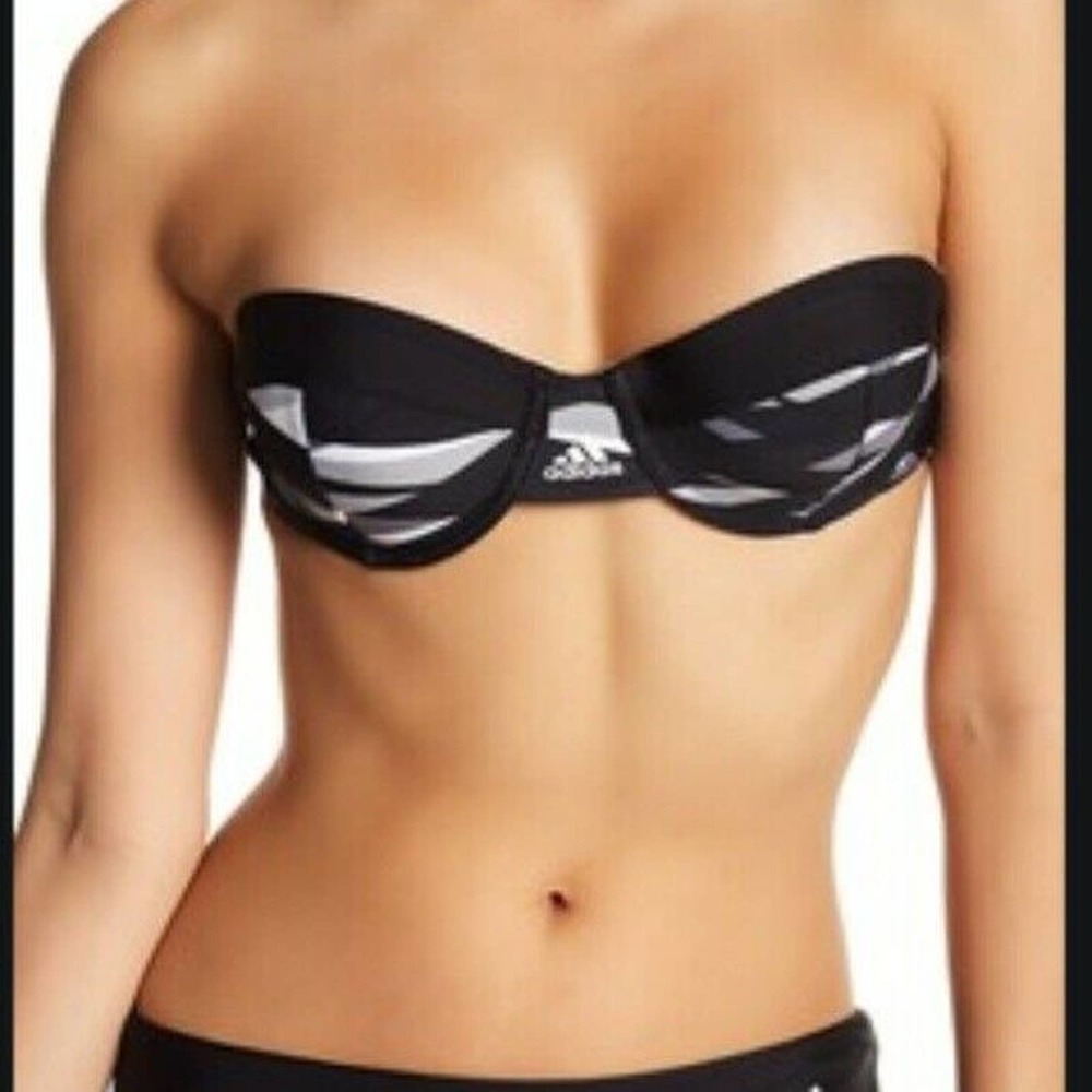 Adidas Black Bandeau Stripe Overlay Bikini Size L